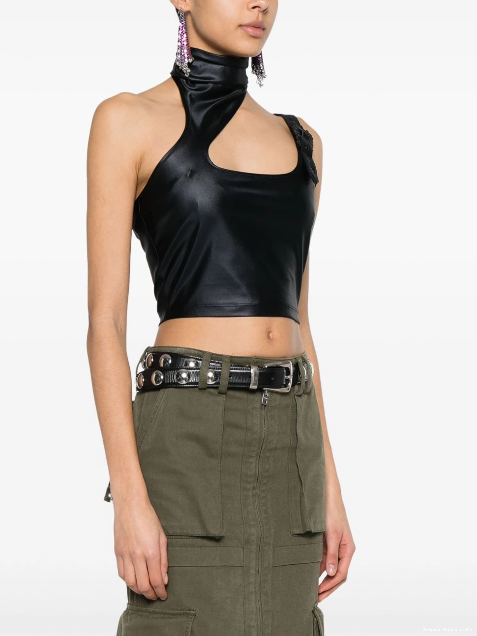 Cheap Women Jeans top cropped Versace Couture buckle-embellishment 0822